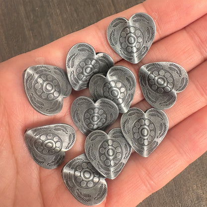 10PCS Antique Silver Engraved Heart Beads, Ethnic Tribal Charms for DIY Jewelry Making
