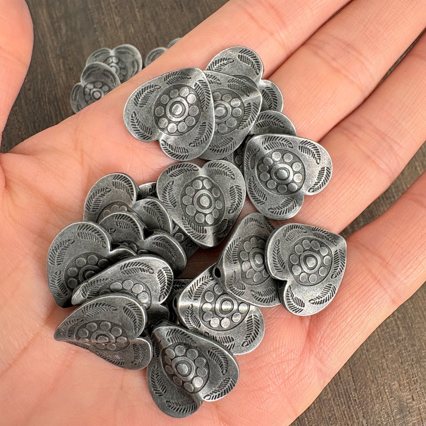 10PCS Antique Silver Engraved Heart Beads, Ethnic Tribal Charms for DIY Jewelry Making
