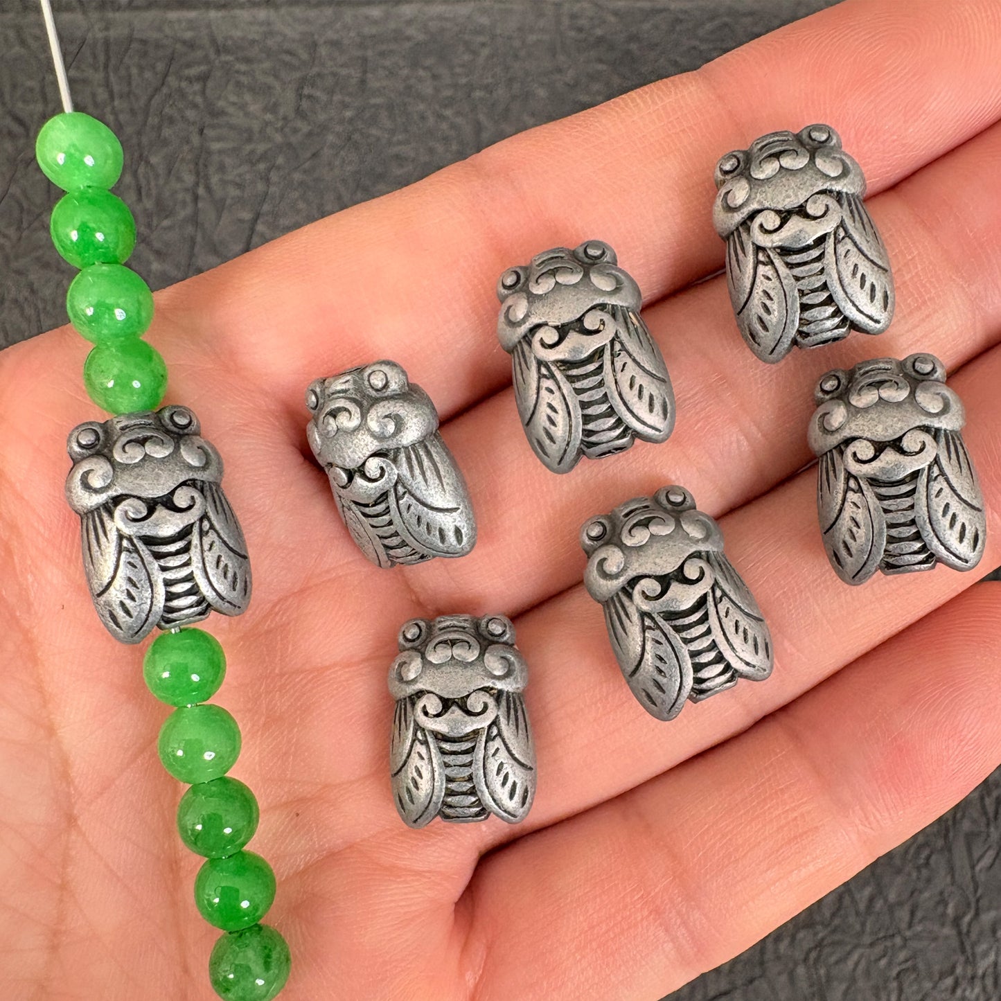 6PCS Antique Silver Large Hole Cicada Spacer Beads