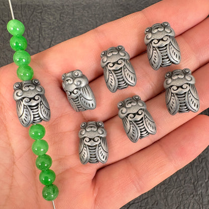 6PCS Antique Silver Large Hole Cicada Spacer Beads