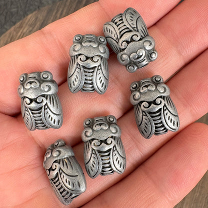 6PCS Antique Silver Large Hole Cicada Spacer Beads
