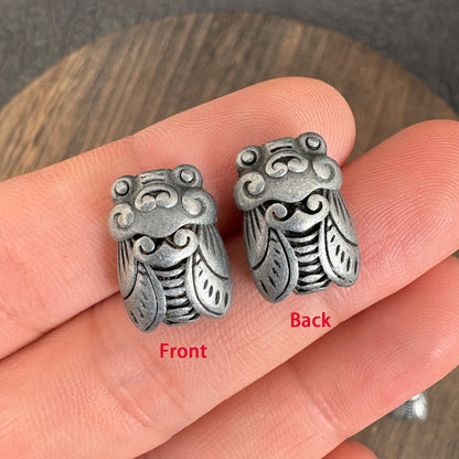 6PCS Antique Silver Large Hole Cicada Spacer Beads
