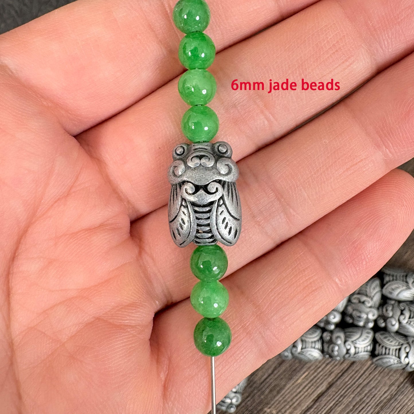 6PCS Antique Silver Large Hole Cicada Spacer Beads