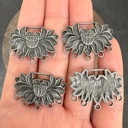 4PCS Antique Silver Lotus Flower Connector Charms, 5 Loop Lotus Pendant for Jewelry Making, Zen Inspired Boho Jewelry Findings