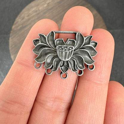 4PCS Antique Silver Lotus Flower Connector Charms, 5 Loop Lotus Pendant for Jewelry Making, Zen Inspired Boho Jewelry Findings