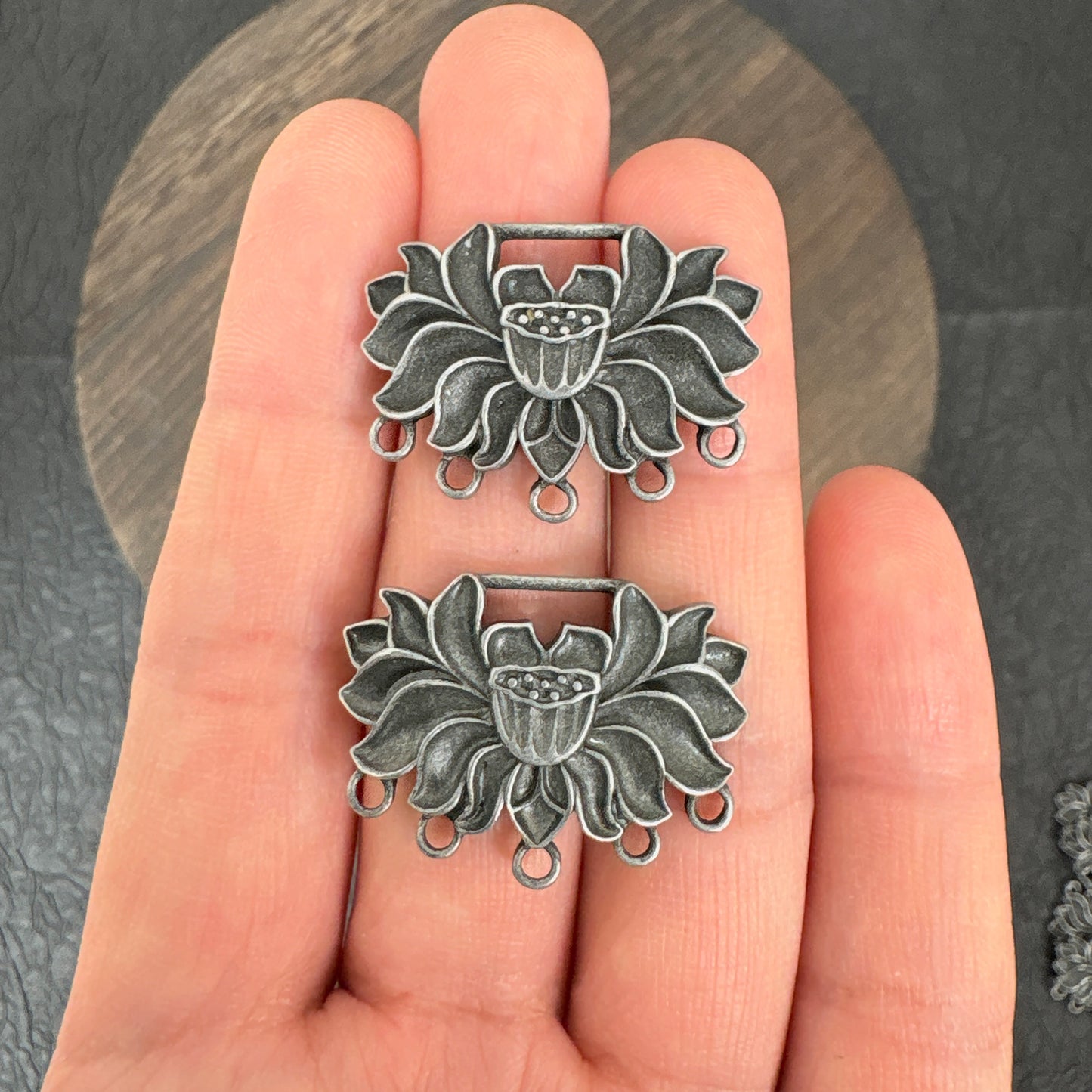 4PCS Antique Silver Lotus Flower Connector Charms, 5 Loop Lotus Pendant for Jewelry Making, Zen Inspired Boho Jewelry Findings