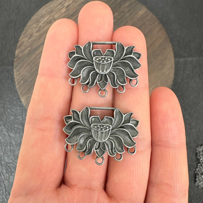 4PCS Antique Silver Lotus Flower Connector Charms, 5 Loop Lotus Pendant for Jewelry Making, Zen Inspired Boho Jewelry Findings