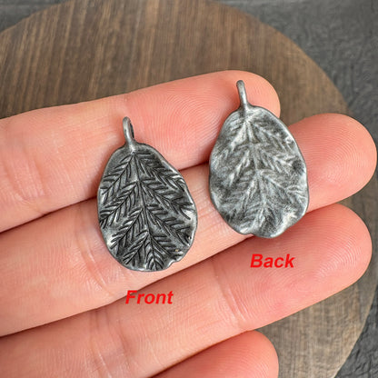 10PCS Antique Silver Textured Leaf Charms, Vintage Metal Leaf Pendants for Jewelry Making