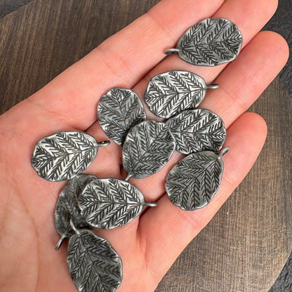 10PCS Antique Silver Textured Leaf Charms, Vintage Metal Leaf Pendants for Jewelry Making