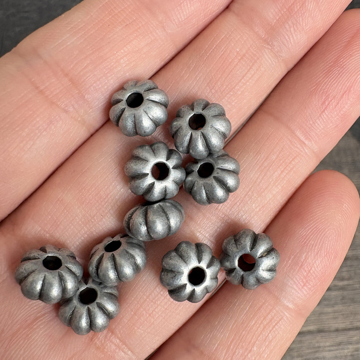 10PCS 9mm Antique Silver Tone Pumpkin Beads, Textured Metal Spacer Beads for Jewelry Making