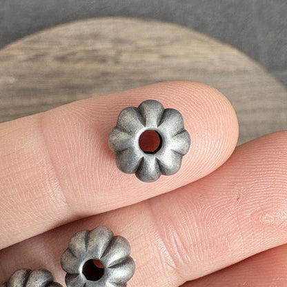 10PCS 9mm Antique Silver Tone Pumpkin Beads, Textured Metal Spacer Beads for Jewelry Making