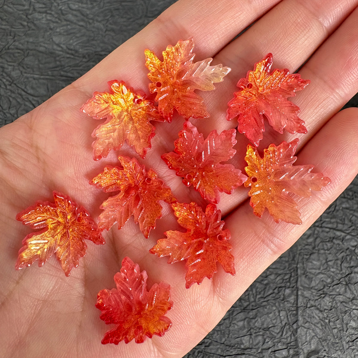 20PCS 20mm Autumn Maple Leaf Glass Charms, Red‑Orange Gradient  DIY Craft Pendants