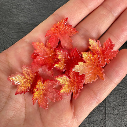 20PCS 20mm Autumn Maple Leaf Glass Charms, Red‑Orange Gradient  DIY Craft Pendants