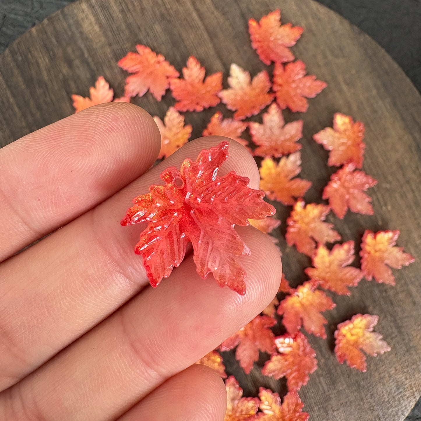 20PCS 20mm Autumn Maple Leaf Glass Charms, Red‑Orange Gradient  DIY Craft Pendants