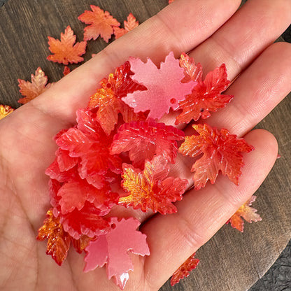 20PCS 20mm Autumn Maple Leaf Glass Charms, Red‑Orange Gradient  DIY Craft Pendants