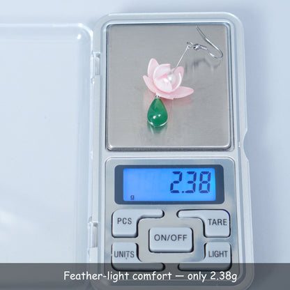 Lotus Earrings for Women, Handmade Flower Drop Earrings with Natural Green Agate, Spiritual Yoga Jewelry Gift for Her