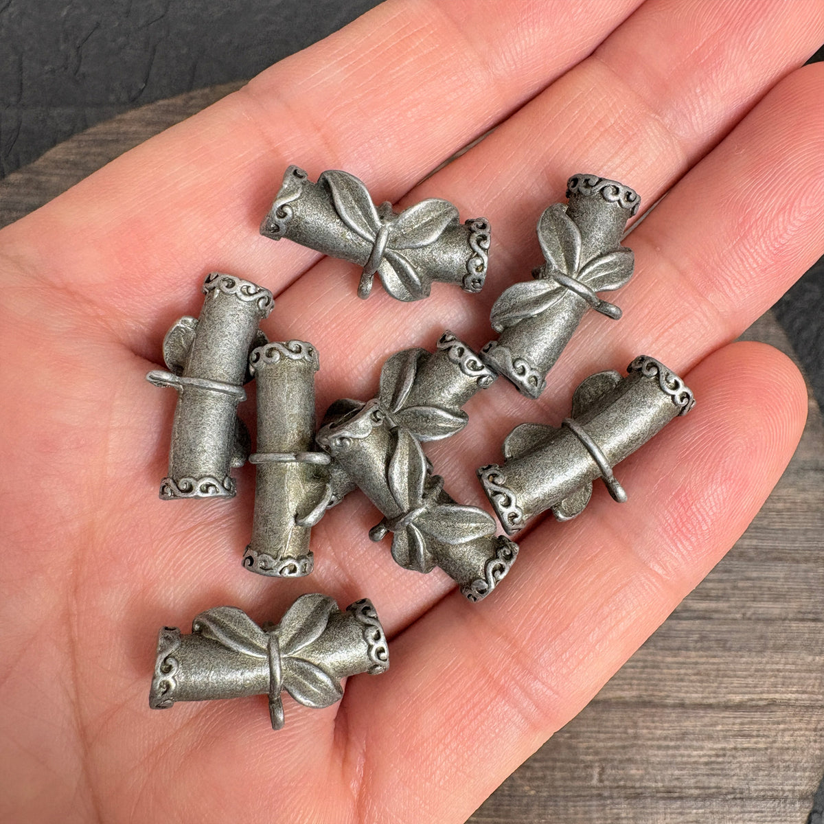 6PCS Antique Silver Bamboo Three Way Connector Beads, Vintage Bamboo Tube Charm Spacers for Jewelry Making