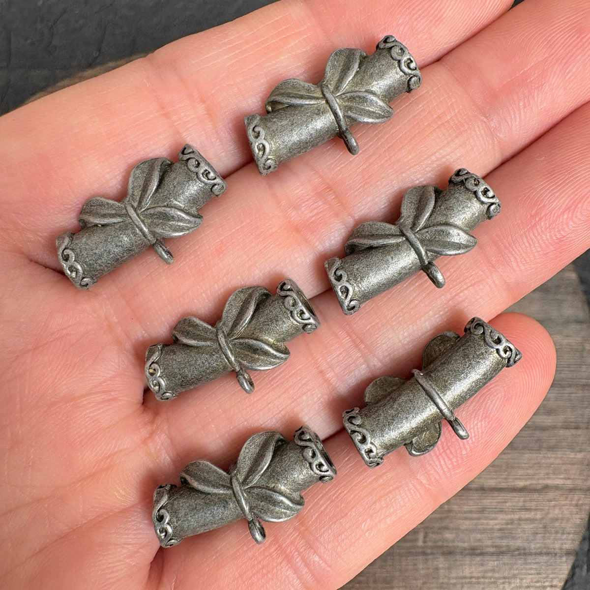 6PCS Antique Silver Bamboo Three Way Connector Beads, Vintage Bamboo Tube Charm Spacers for Jewelry Making