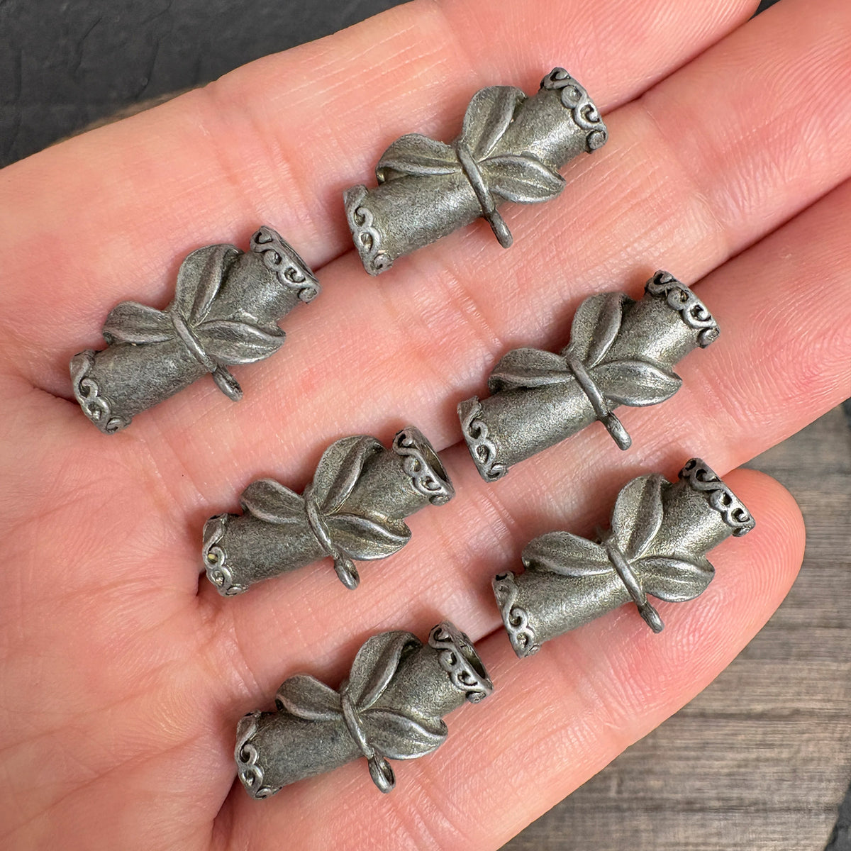 6PCS Antique Silver Bamboo Three Way Connector Beads, Vintage Bamboo Tube Charm Spacers for Jewelry Making