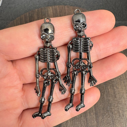 2PCS Black Articulated Skeleton Charms, Movable Human Skull Pendant for Gothic Jewelry Making