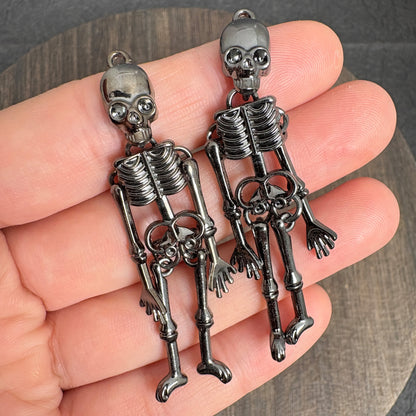 2PCS Black Articulated Skeleton Charms, Movable Human Skull Pendant for Gothic Jewelry Making