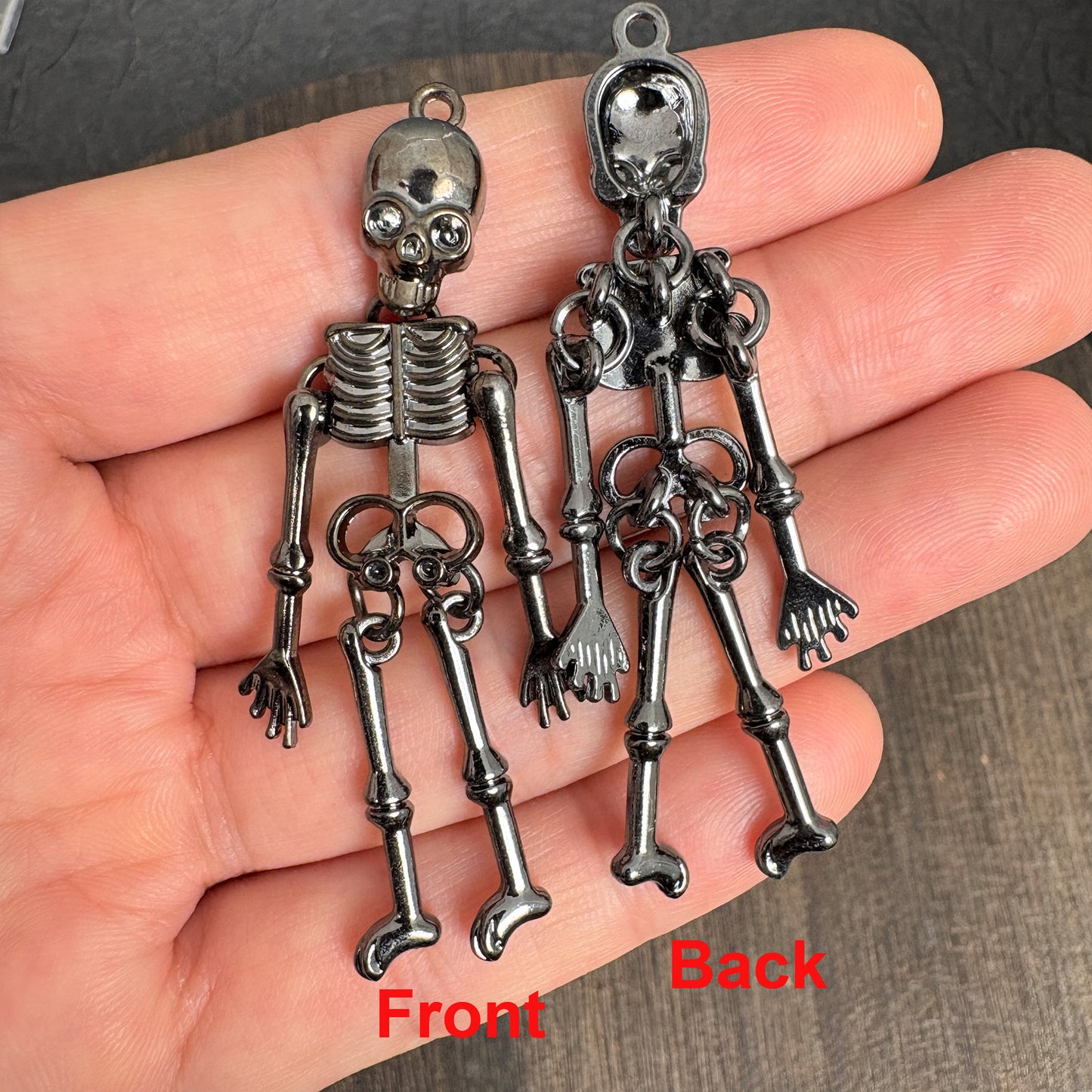 2PCS Black Articulated Skeleton Charms, Movable Human Skull Pendant for Gothic Jewelry Making