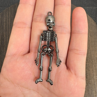 2PCS Black Articulated Skeleton Charms, Movable Human Skull Pendant for Gothic Jewelry Making