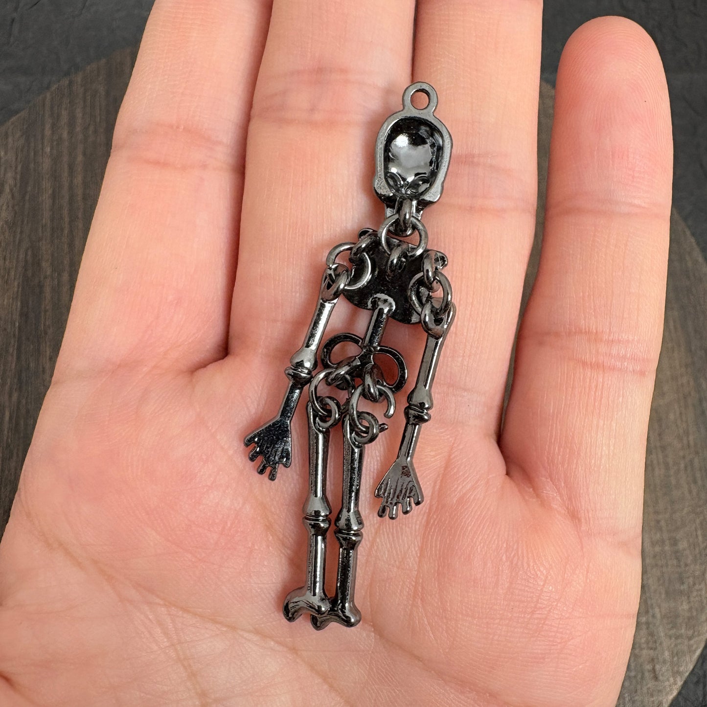 2PCS Black Articulated Skeleton Charms, Movable Human Skull Pendant for Gothic Jewelry Making