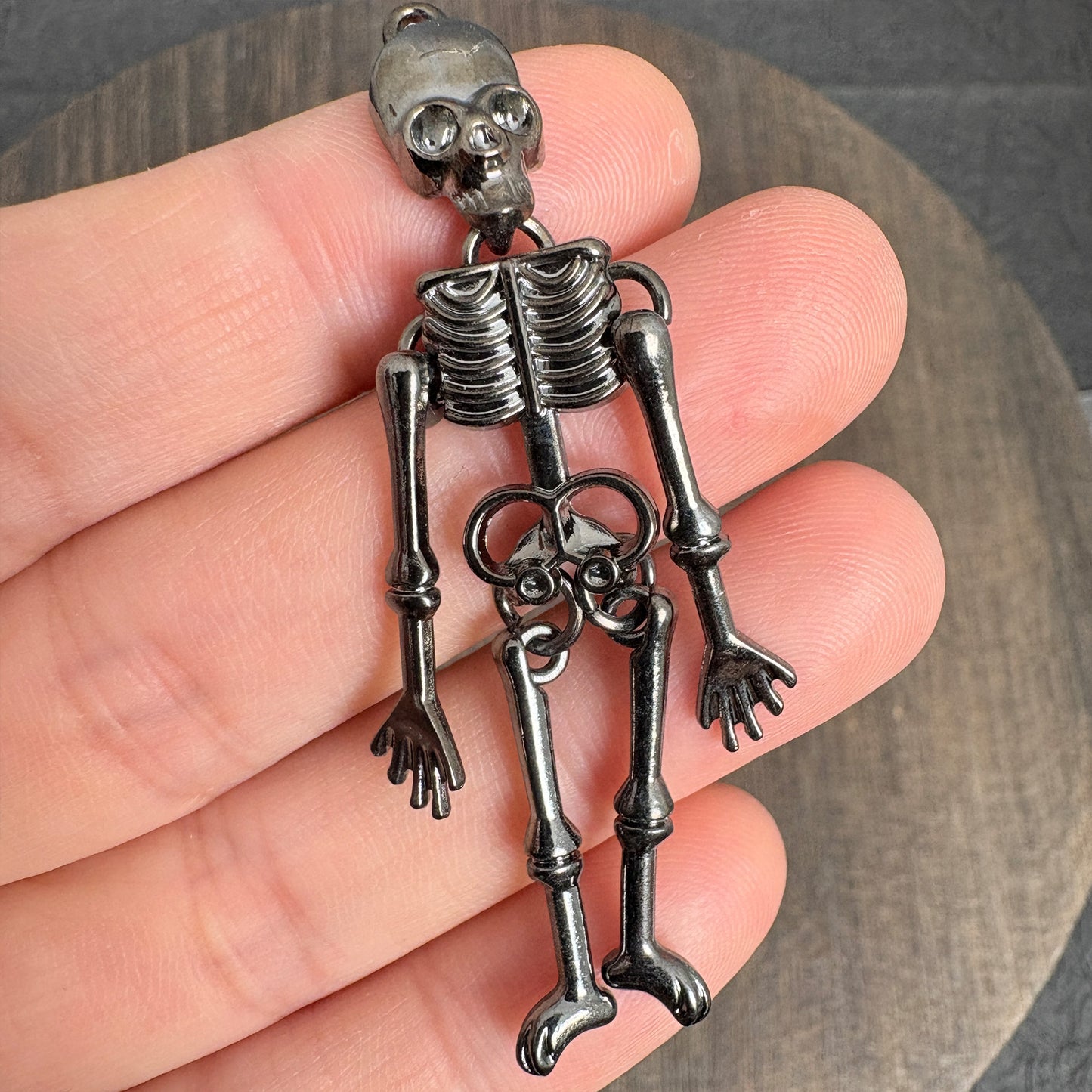 2PCS Black Articulated Skeleton Charms, Movable Human Skull Pendant for Gothic Jewelry Making