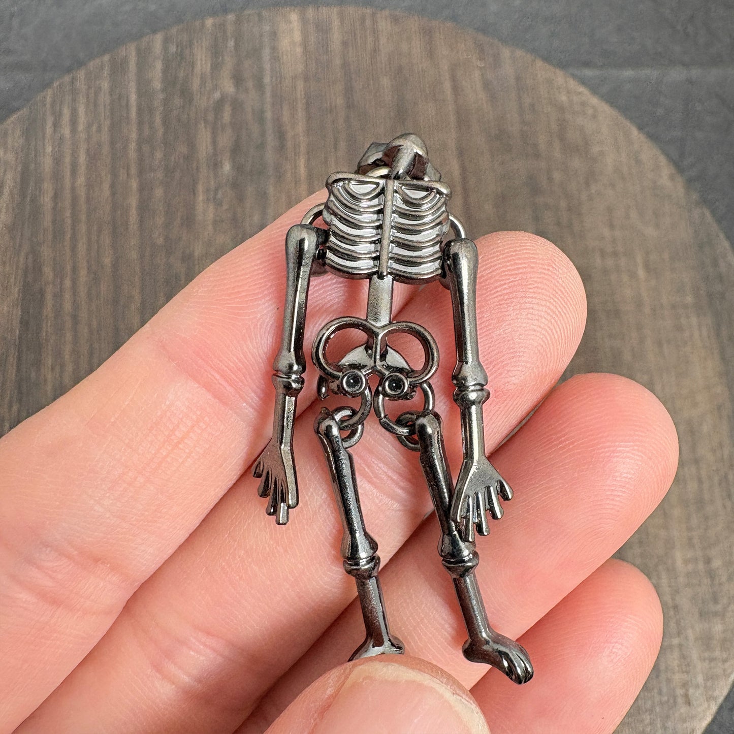 2PCS Black Articulated Skeleton Charms, Movable Human Skull Pendant for Gothic Jewelry Making