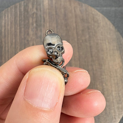 2PCS Black Articulated Skeleton Charms, Movable Human Skull Pendant for Gothic Jewelry Making
