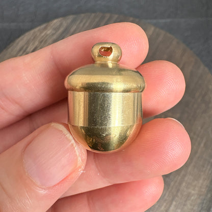 Brass Acorn Pinecone Box Pendant, Mini Wooden Wish Pill Box, Nature Keepsake Trinket Container