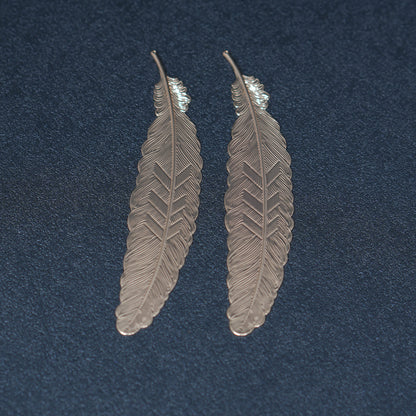 2PCS KC Gold Plated Brass Feather Charm,  Handmade Bookmark Making Component，113x23mm