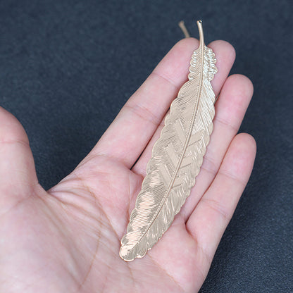 2PCS KC Gold Plated Brass Feather Charm,  Handmade Bookmark Making Component，113x23mm
