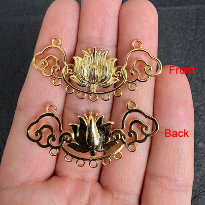 24K Gold Plated Brass Multi Loop Cloud Lotus Connector Charms for Necklace Making