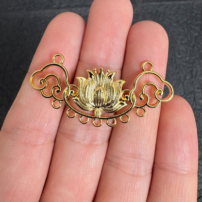 24K Gold Plated Brass Multi Loop Cloud Lotus Connector Charms for Necklace Making