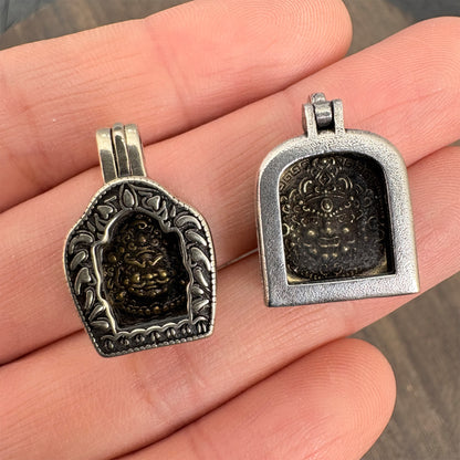 Brass Yellow Jambhala Ghau Box Pendant, Tibetan Buddhist Gau Locket, Wealth God Amulet, Handmade Nepal Prayer Box, Spiritual Jewelry