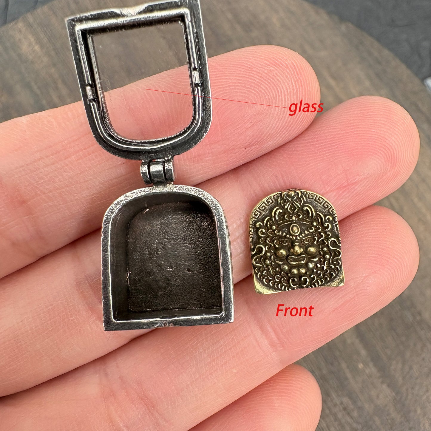 Brass Yellow Jambhala Ghau Box Pendant, Tibetan Buddhist Gau Locket, Wealth God Amulet, Handmade Nepal Prayer Box, Spiritual Jewelry