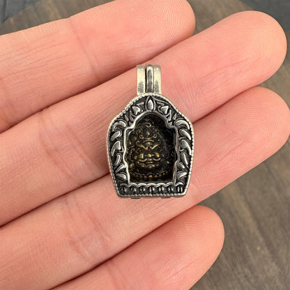 Brass Yellow Jambhala Ghau Box Pendant, Tibetan Buddhist Gau Locket, Wealth God Amulet, Handmade Nepal Prayer Box, Spiritual Jewelry