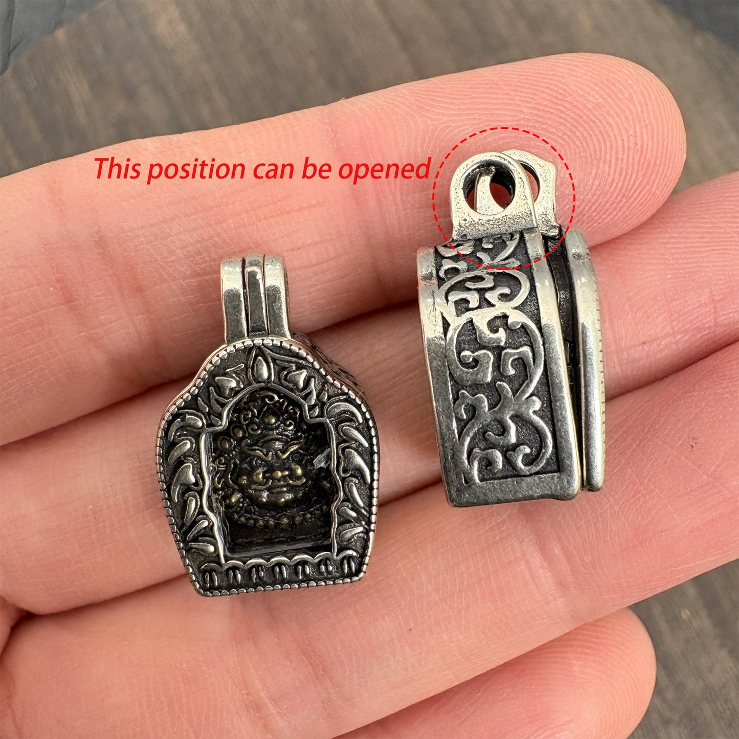 Brass Yellow Jambhala Ghau Box Pendant, Tibetan Buddhist Gau Locket, Wealth God Amulet, Handmade Nepal Prayer Box, Spiritual Jewelry