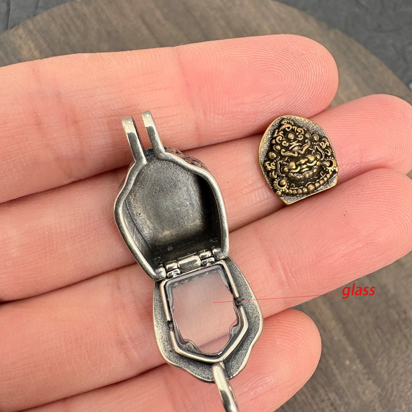 Brass Yellow Jambhala Ghau Box Pendant, Tibetan Buddhist Gau Locket, Wealth God Amulet, Handmade Nepal Prayer Box, Spiritual Jewelry