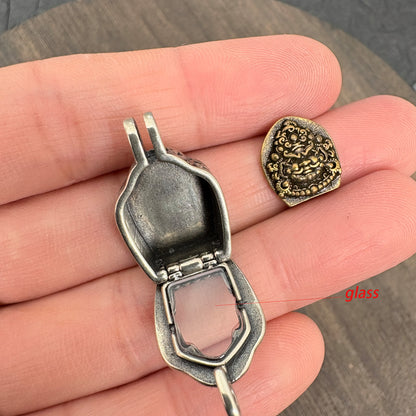 Brass Yellow Jambhala Ghau Box Pendant, Tibetan Buddhist Gau Locket, Wealth God Amulet, Handmade Nepal Prayer Box, Spiritual Jewelry