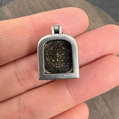 Brass Yellow Jambhala Ghau Box Pendant, Tibetan Buddhist Gau Locket, Wealth God Amulet, Handmade Nepal Prayer Box, Spiritual Jewelry