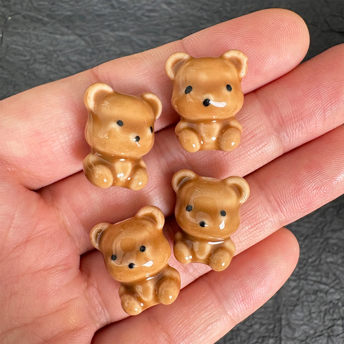 4PCS Brown Ceramic Teddy Bear Beads, Tiny Bear Charms for Jewelry Making