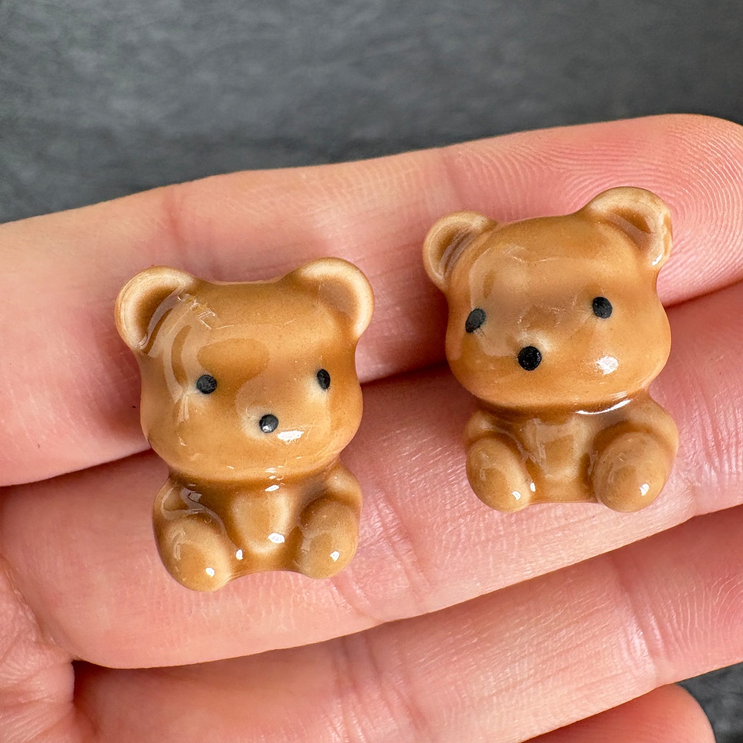 4PCS Brown Ceramic Teddy Bear Beads, Tiny Bear Charms for Jewelry Making