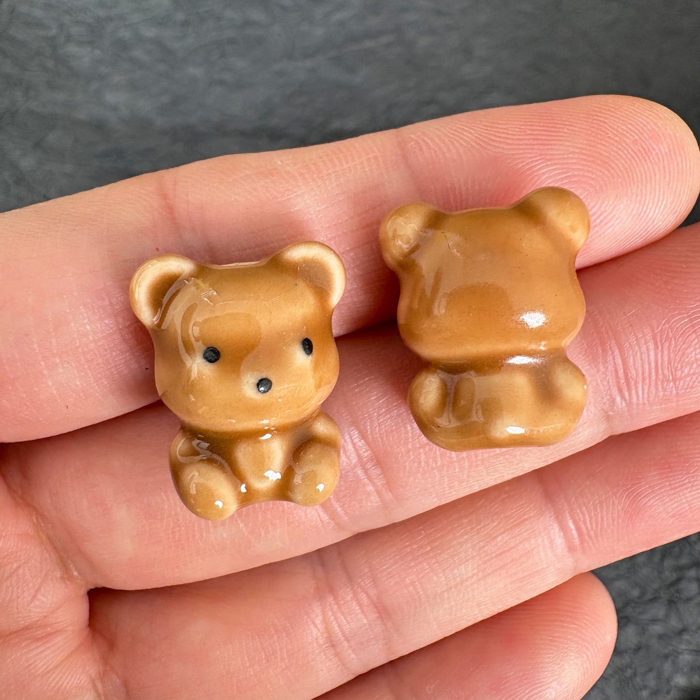4PCS Brown Ceramic Teddy Bear Beads, Tiny Bear Charms for Jewelry Making