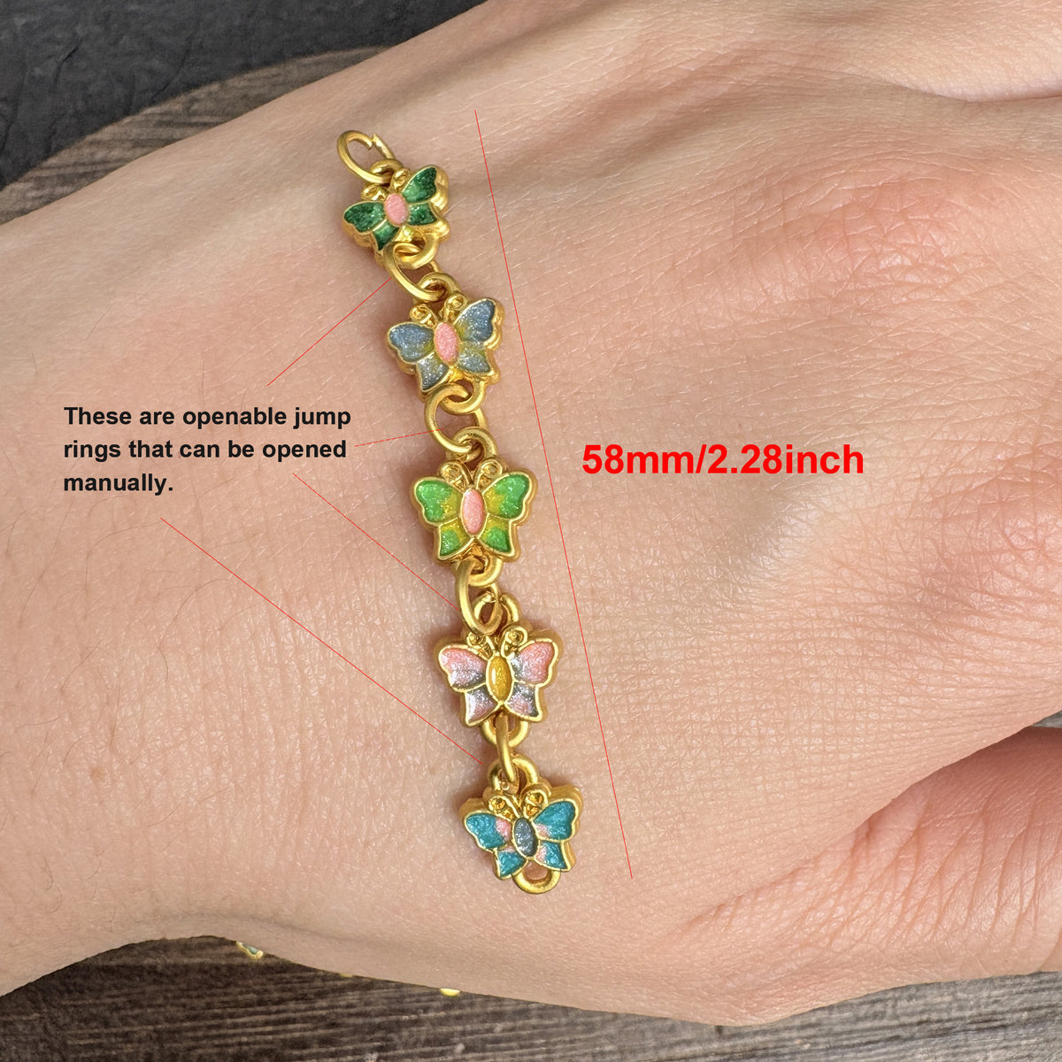 18K Gold Plated Enamel Butterfly Extender Chain, Color Drip Link Connector, DIY Jewelry Making Supply