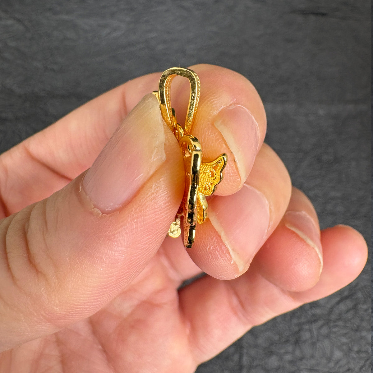 24K Gold Plated Filigree Butterfly Lily of the Valley Tassel Pendant, Jewelry Making Charm