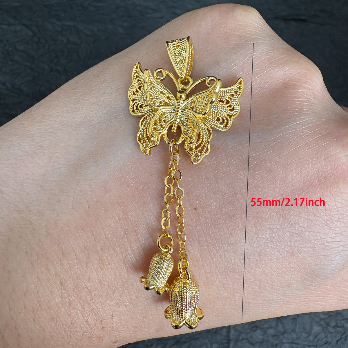 24K Gold Plated Filigree Butterfly Lily of the Valley Tassel Pendant, Jewelry Making Charm