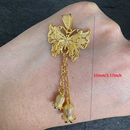 24K Gold Plated Filigree Butterfly Lily of the Valley Tassel Pendant, Jewelry Making Charm